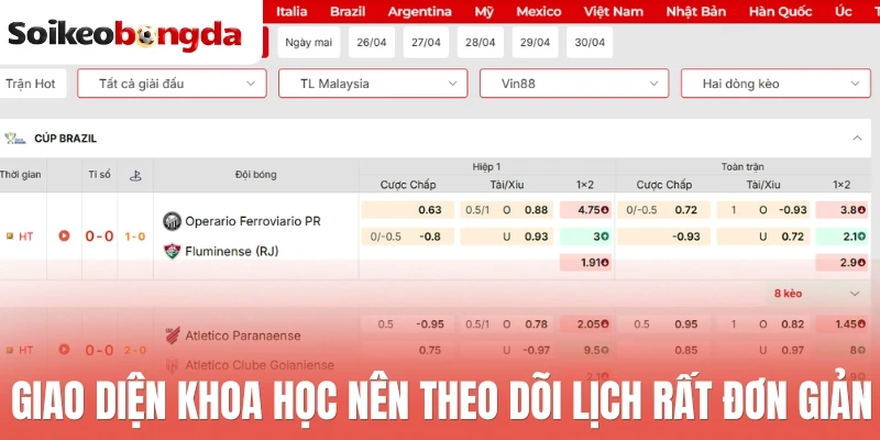 Lịch thi đấu bóng đá hôm nay 71 Giao diện khoa học nên theo dõi lịch rất đơn giản