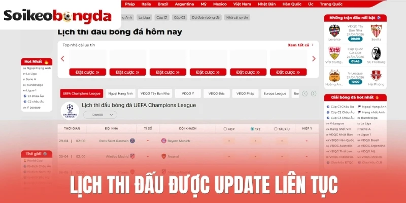 Lịch thi đấu bóng đá hôm nay 68 Lịch thi đấu được update liên tục