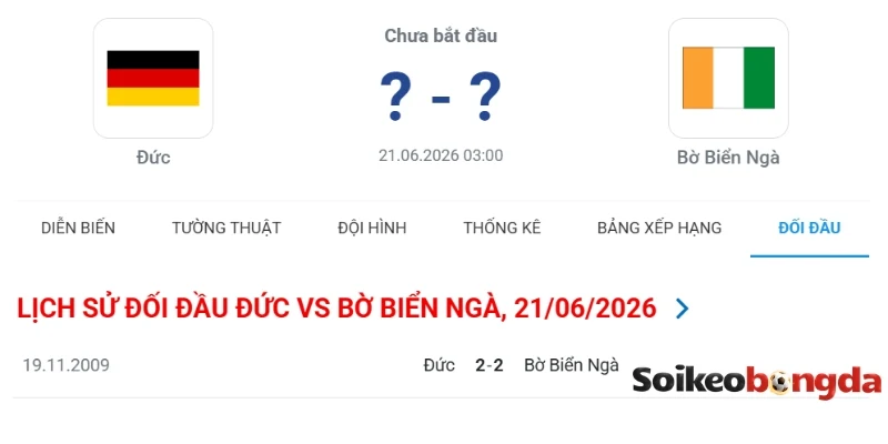 Soi Kèo Bóng Đá Đức Vs Bờ Biển Ngà - Bảng E World Cup 03h00 21/06/2026 4 Nhìn lại kết quả gặp mặt Đức vs Bờ Biển Ngà trước đó